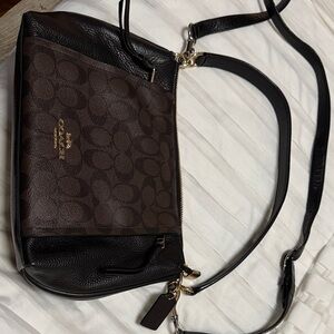Coach small MARLON shoulder bag in a brown and black .